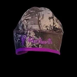 Womens Huntworth Camo Beanie Hat Ponytail Opening Purple Trim